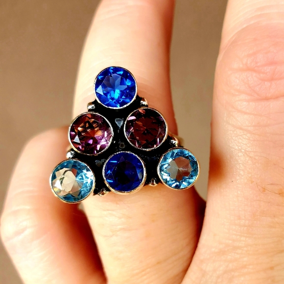 New Amethyst and Blue Quartz 925 Silver Ring. - Picture 6 of 12